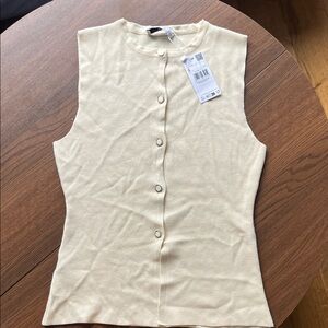 Mango Sleeveless Cream Button-Down Shirt